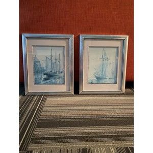 2 Vintage Boat Pictures by Ron Brake Nautical Retro Old Framed Pictures.